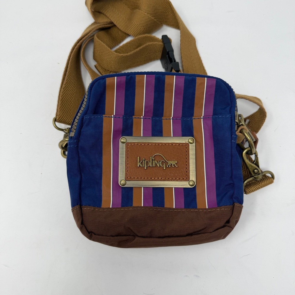 Kipling Striped Mini Crossbody Shoulder Bag Blue Purple Brown Women OS